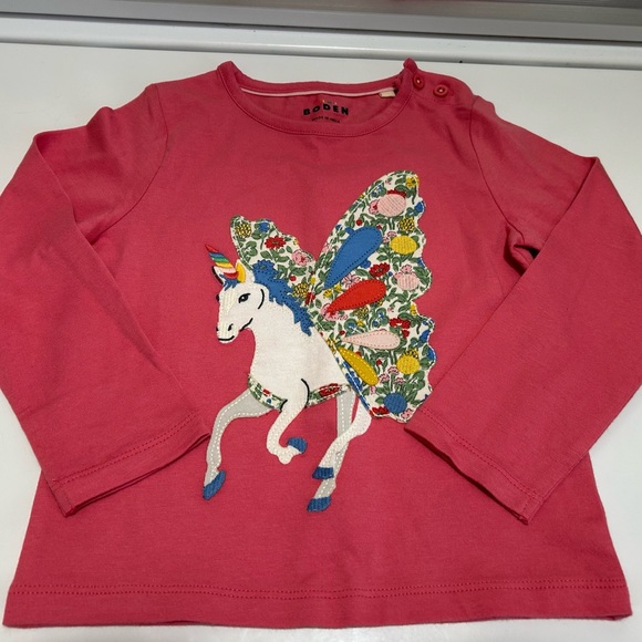 Mini Boden Other - Mini Boden Girls Pink Unicorn Appliqué Tee 2-3Y
